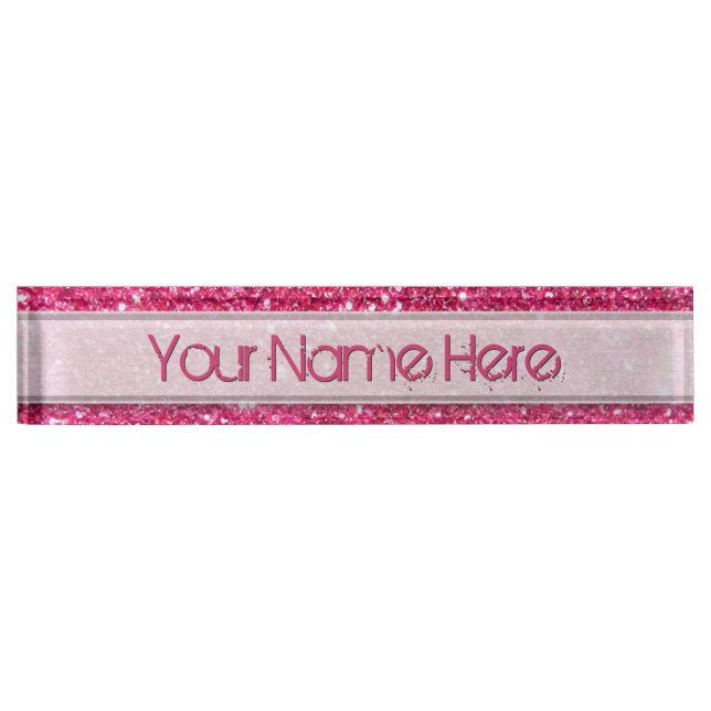 Glamour Hot Pink Glitter Name Plate (Front)