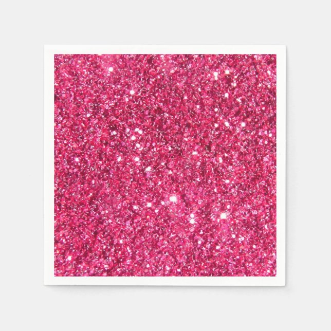 Glamour Hot Pink Glitter Paper Napkins (Front)