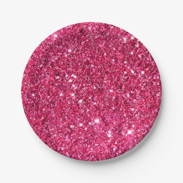 Glamour Hot Pink Glitter Paper Plates (Front)