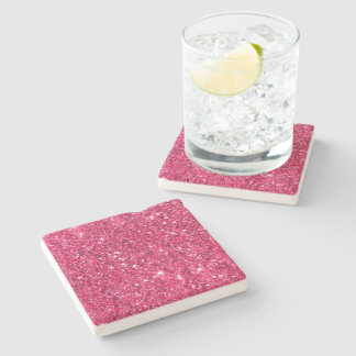 Glamour Hot Pink Glitter Stone Coaster