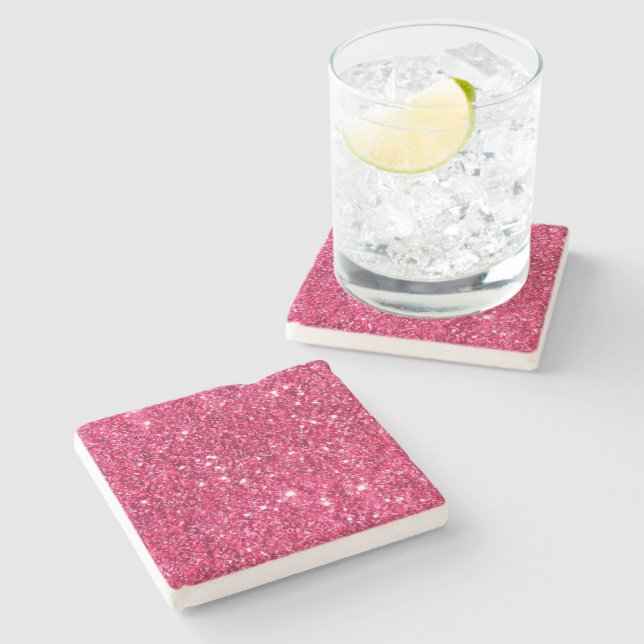 Glamour Hot Pink Glitter Stone Coaster (Side)