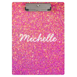 Glamour Hot Pink Gold Glitter Script Personalized Clipboard