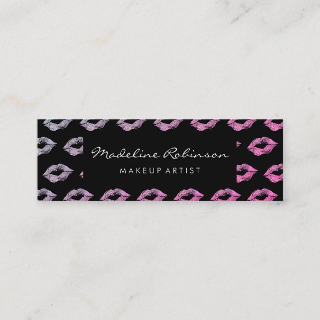 Glamour Hot Pink Violet Glitter Kisses Mini Business Card (Front)