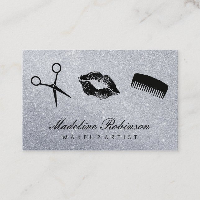 Glamour Kiss Comb Shears Glitter Business Card (Front)