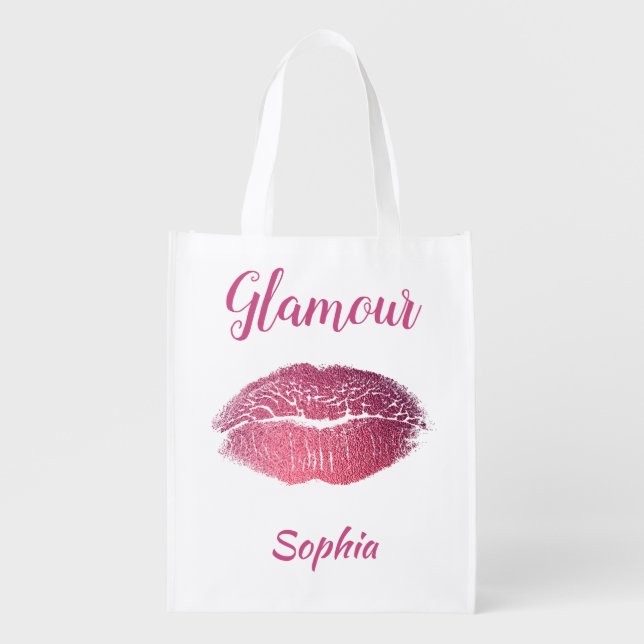 Glamour Lipstick Print Grocery Bag (Front)