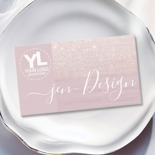 Glamour Luxury Rose Gold Pink Glitter Glam Logo Business Card