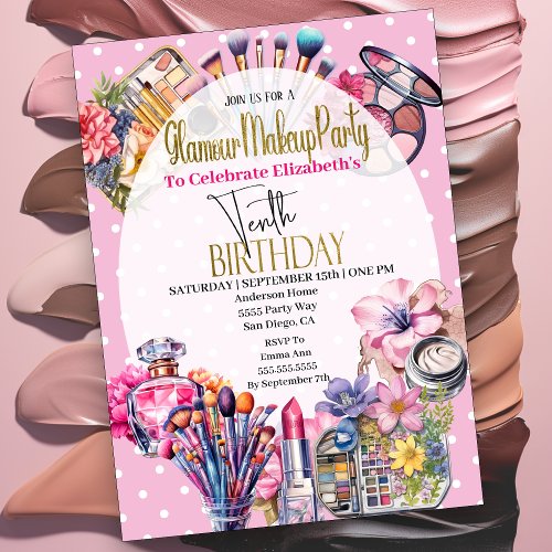 Glamour Makeup 10th Birthday  Invitation