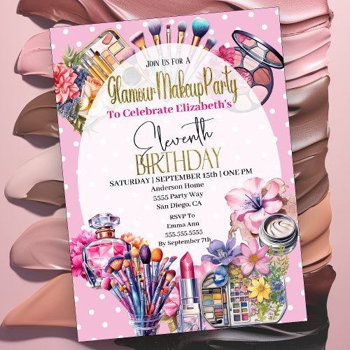 Glamour Makeup 11th Birthday  Invitation