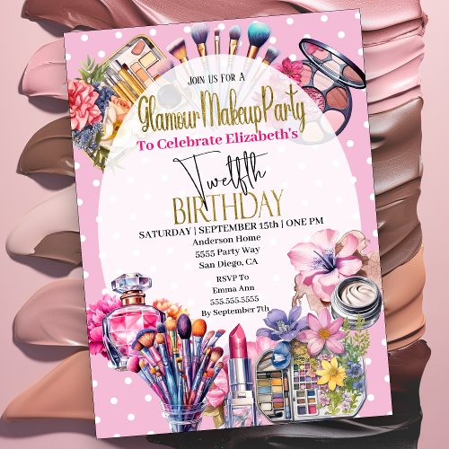 Glamour Makeup 12th Birthday  Invitation