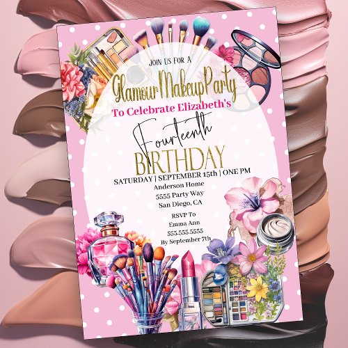 Glamour Makeup 14th Birthday  Invitation