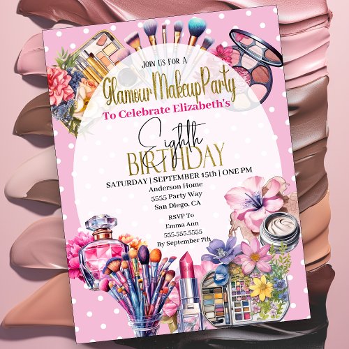 Glamour Makeup 8th Birthday  Invitation