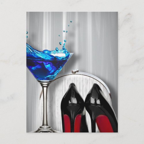 glamour martini cocktail party girl stilletos postcard