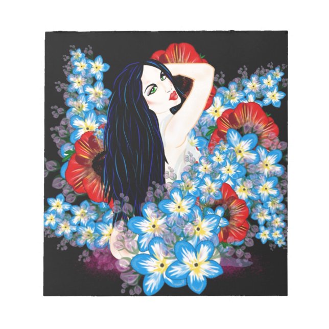 Glamour Model in Poppy flower bed, ART by LeahG Notepad (Front)