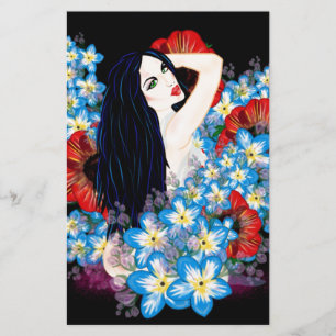 Glamour Model in Poppy flower bed, ART by LeahG Stationery
