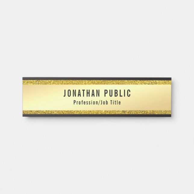 Glamour Modern Faux Gold Glitter Elegant Template Door Sign (Front)
