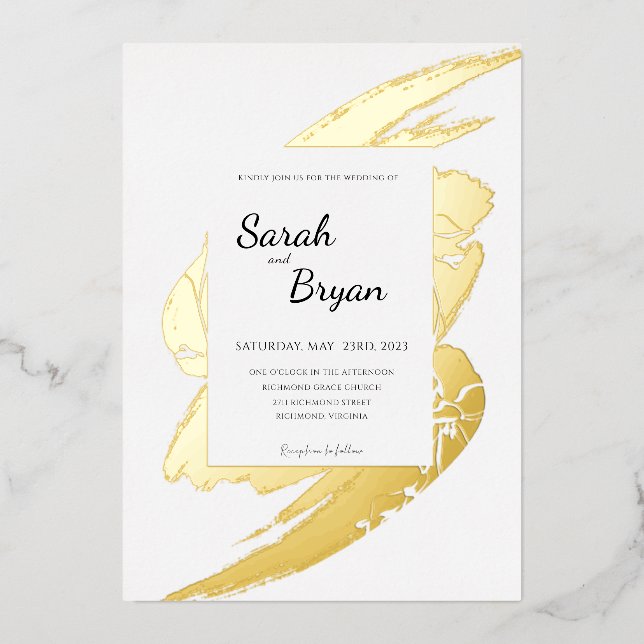 Glamour Modern Gold Foil Wedding Invitation Foil Invitation (Front)