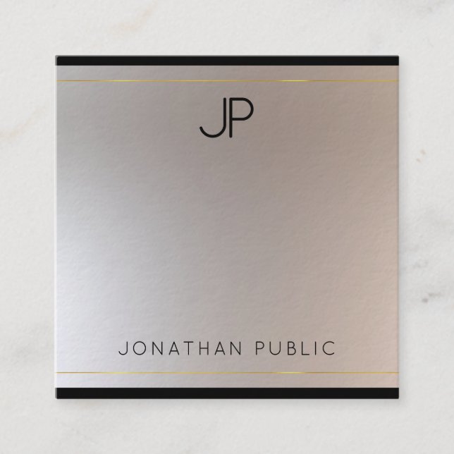 Glamour Modern Monogram Gold Silver Chic Template Square Business Card (Front)