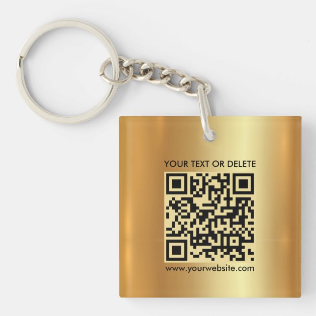 Glamour Modern QR Code Gold Square Double Sided Keychain (Front)