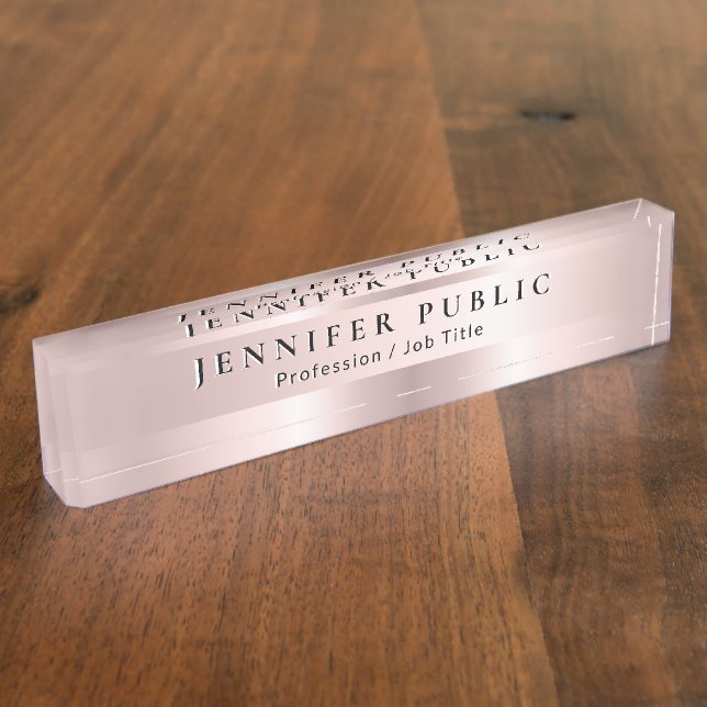 Glamour Name Surname Template Rose Gold Luxury Desk Name Plate (Side)