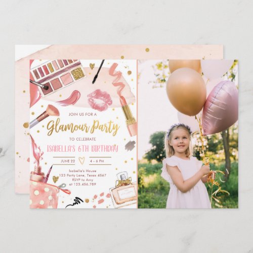 Glamour Party Glitz Glam Spa Girl Makeup Birthday  Invitation