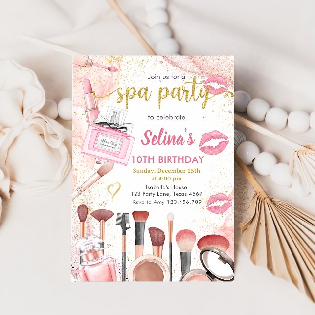 Glamour Party Glitz Glam Spa Girl Makeup Birthday Invitation (Creator Uploaded)