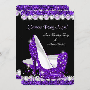 Glamour Party Night Purple Glitter High Heels Invitation
