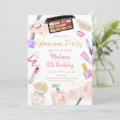 Glamour Party Pink Gold Spa Birthday Invitation (Standing Front)