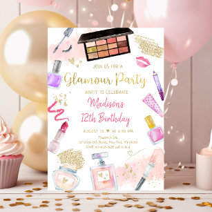 Glamour Party Pink Gold Spa Birthday Invitation