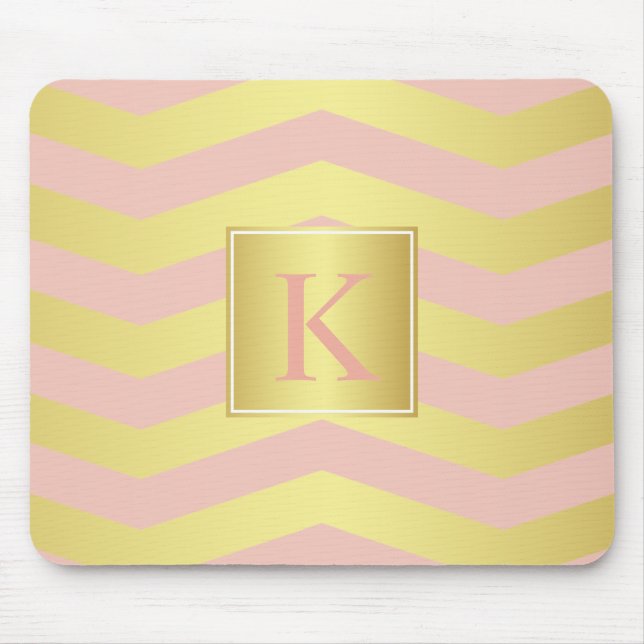 Glamour Pink and Gold Chevrons with Monogram Mouse Pad (Front)