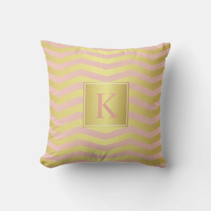 Glamour Pink and Gold Chevrons with Monogram Throw Pillow
