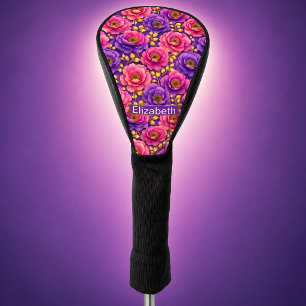 Glamour Pink and Purple Flowers Personalized Golf Head Cover
