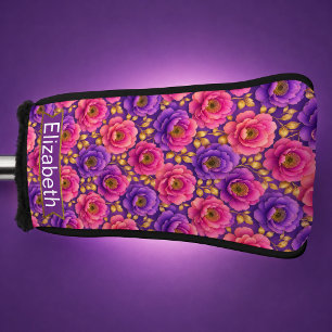 Glamour Pink and Purple Flowers Personalized Golf Head Cover
