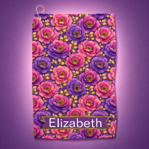 Glamour Pink and Purple Flowers Personalized Golf Towel