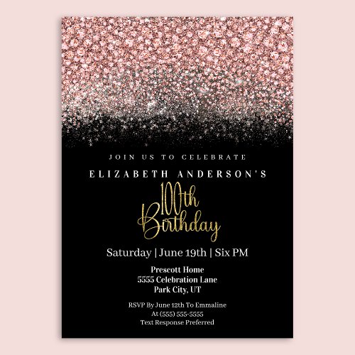 Glamour Pink Jeweled Glitter 100th Birthday