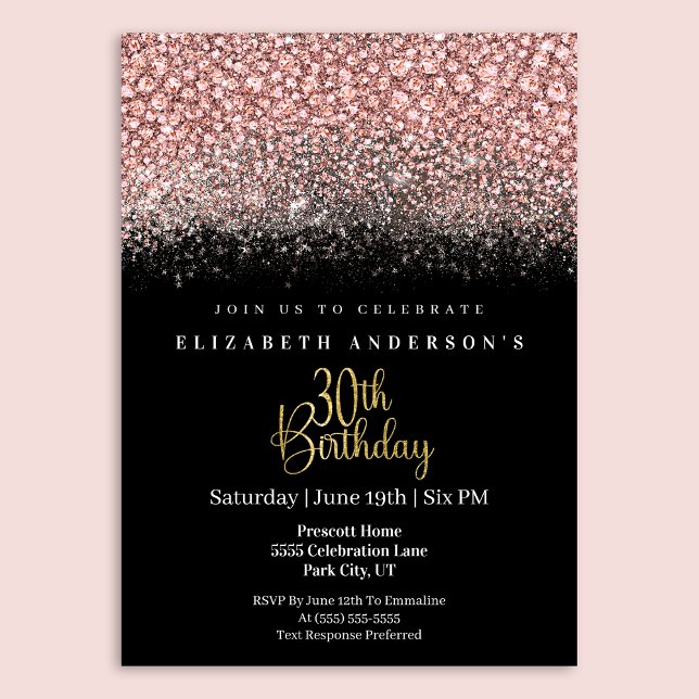 Glamour Pink Jeweled Glitter 30th Birthday Invitation (Creator Uploaded)