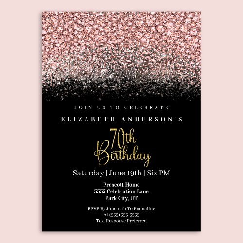 Glamour Pink Jeweled Glitter 70th Birthday