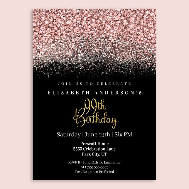 Glamour Pink Jeweled Glitter 99th Birthday Invitation (Creator Uploaded)