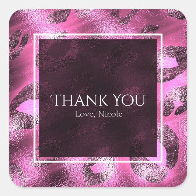 Glamour Pink Leopard Print Party Favor Square Sticker (Front)