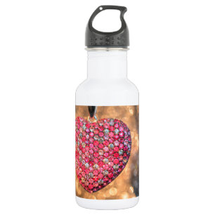 Glamour Pink Sparkle Valentine Love Heart Stainless Steel Water Bottle