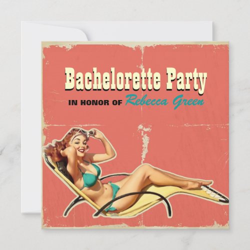 glamour pool swimsuit retro bachelorette party invitation