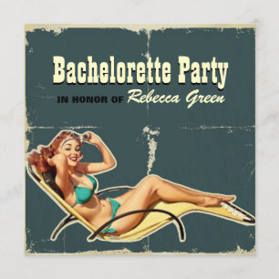 glamour pool swimsuit retro bachelorette party invitation