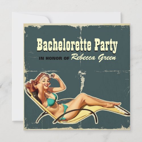 glamour pool swimsuit retro bachelorette party invitation