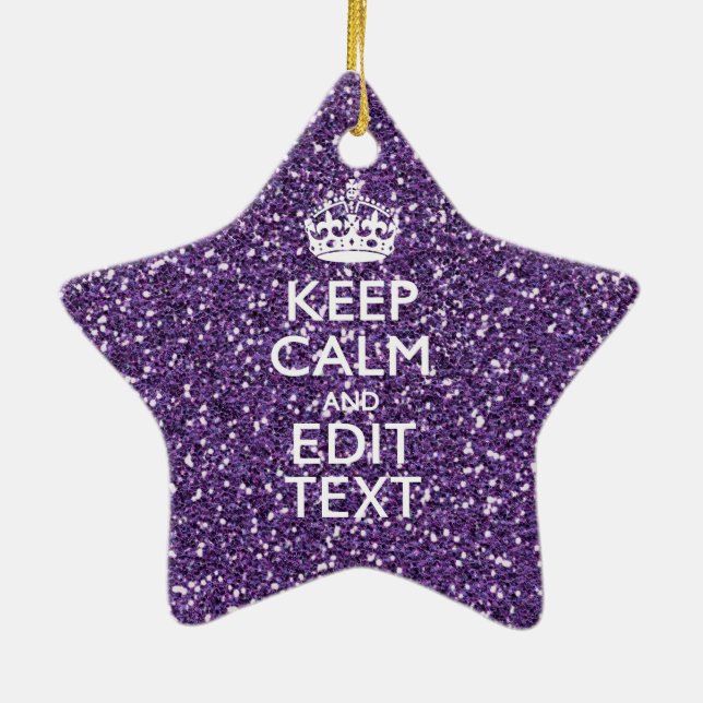 Glamour Purple Keep Calm Personalized Ceramic Ornament (Back)