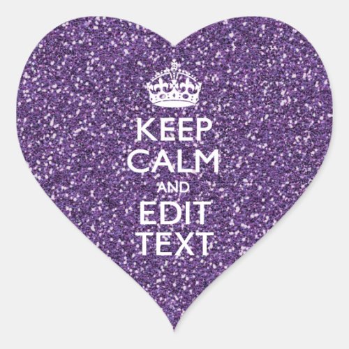 Glamour Purple Keep Calm Personalized Heart Sticker