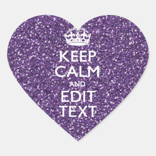 Glamour Purple Keep Calm Personalized Heart Sticker