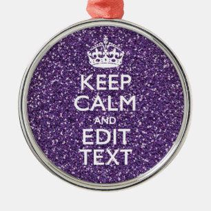Glamour Purple Keep Calm Personalized Metal Ornament