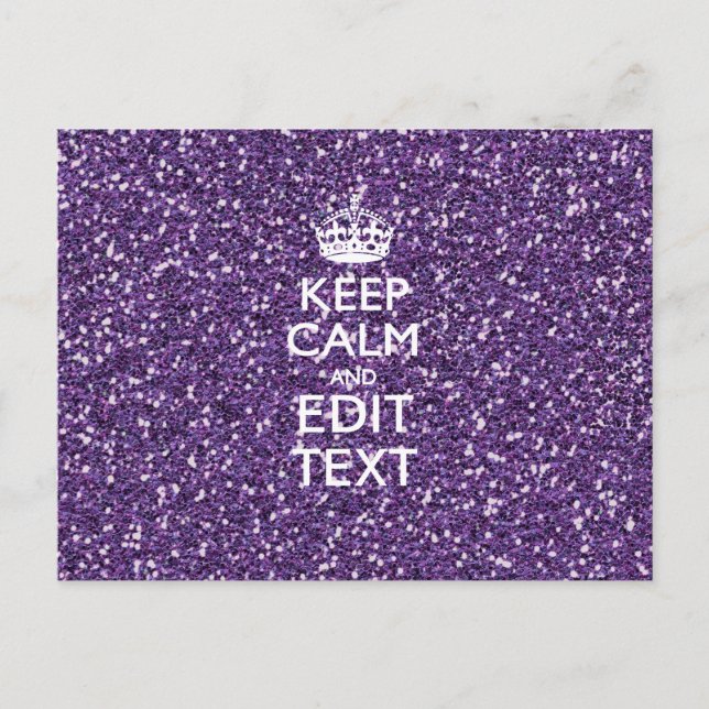 Glamour Purple Keep Calm Personalized Postcard (Front)