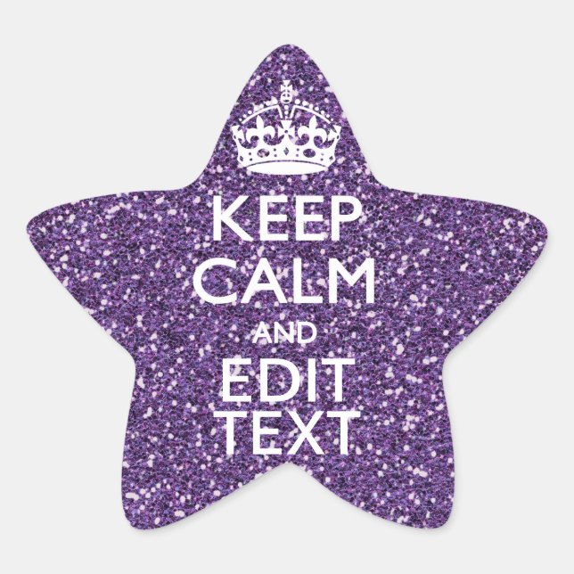 Glamour Purple Keep Calm Personalized Star Sticker (Front)