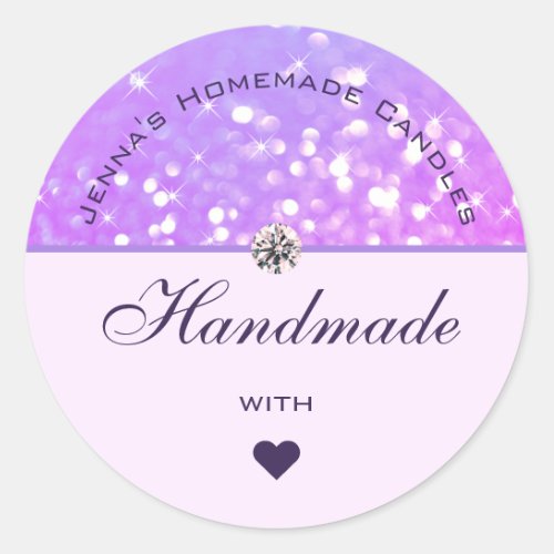 Glamour Purple Lilac Glitter Handmade with Love Classic Round Sticker