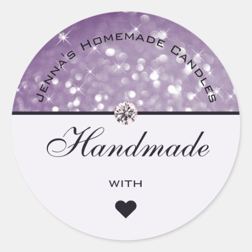 Glamour Purple Plum Glitter Handmade with Love Classic Round Sticker